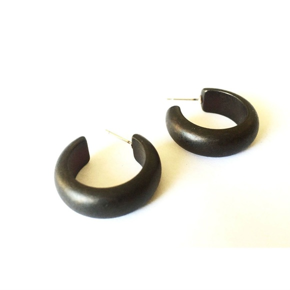 Black Matte Small Simple Lucite Hoop Earrings - Picture 3 of 6